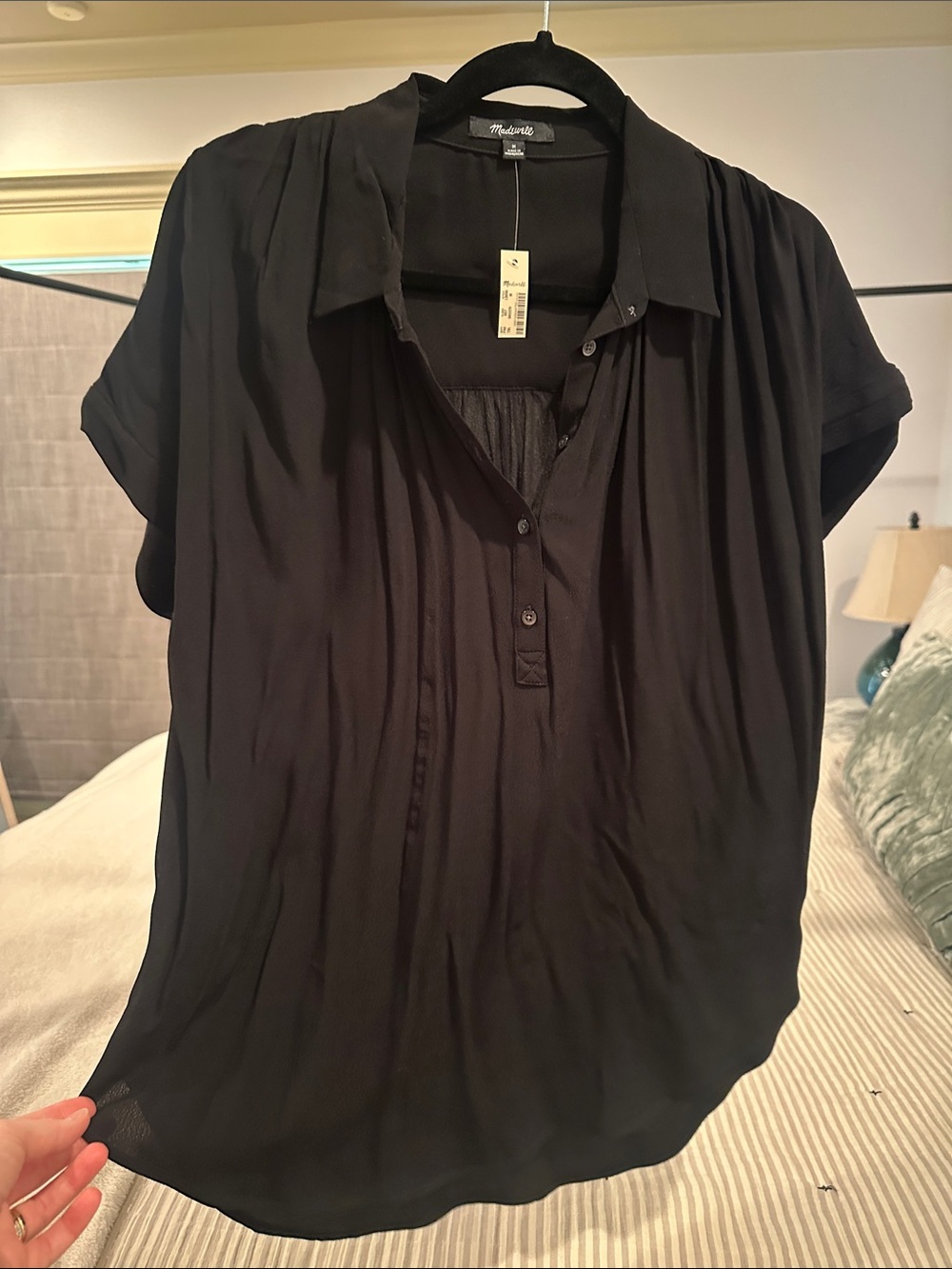 Madewell Black Short-Sleeve Button Front Blouse